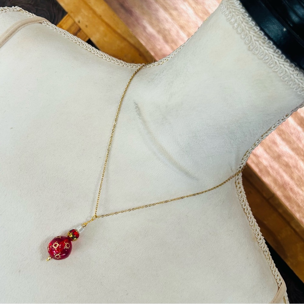 Handcrafted elegant glass beaded pendant on chain necklace